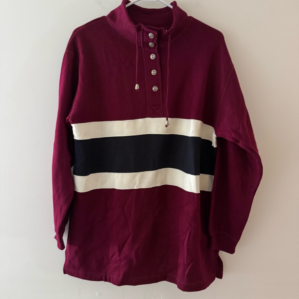 Burgundy Sweatshirt with Black and White Stripe